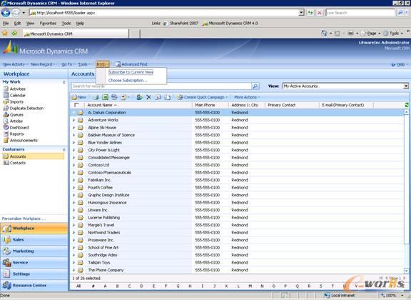 Microsoft Dynamics CRM的操作界面